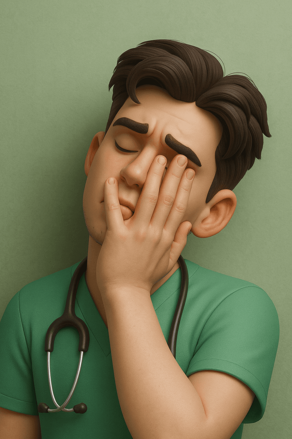 Illustration of a stressed healthcare worker representing turnover fatigue.